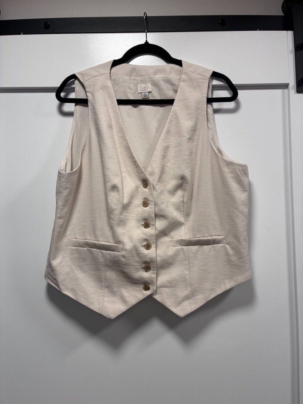 A New Day Cream Button Front Suit Vest Welt Pockets Women's XL